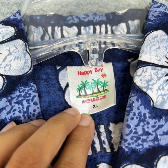Happy Bay Shirt Men XL Blue Hawaiian Travel Button Up 100% Terivoile Lightweight - Picture 5 of 12